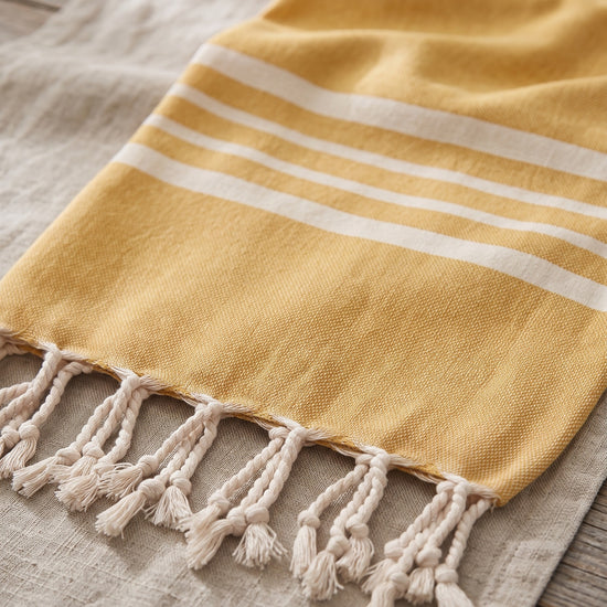 hamamdoek Krem Sultan  mustard yellow - detail