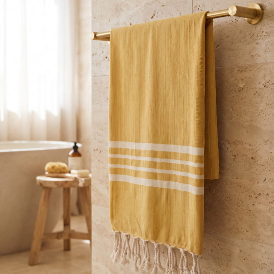 hamamdoek Krem Sultan  mustard yellow - sfeer