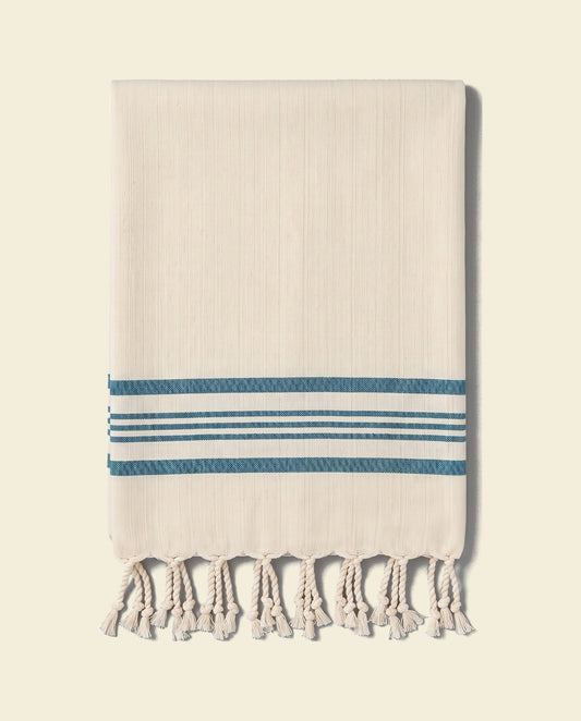 hamamdoek Krem Sultan natural petrol blue - op kleur