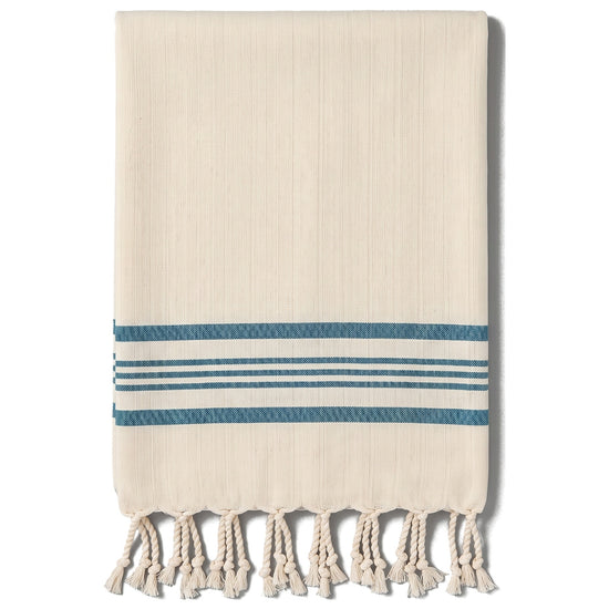 hamamdoek Krem Sultan natural petrol blue - vrijstaand