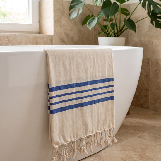 hamamdoek Krem Sultan natural royal blue - sfeer