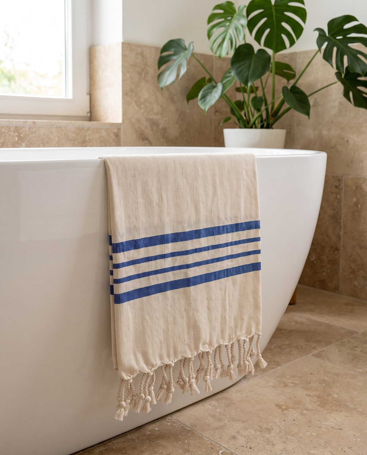 hamamdoek Krem Sultan natural royal blue - sfeer