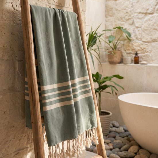 hamamdoek Krem Sultan XXL almond green - sfeer