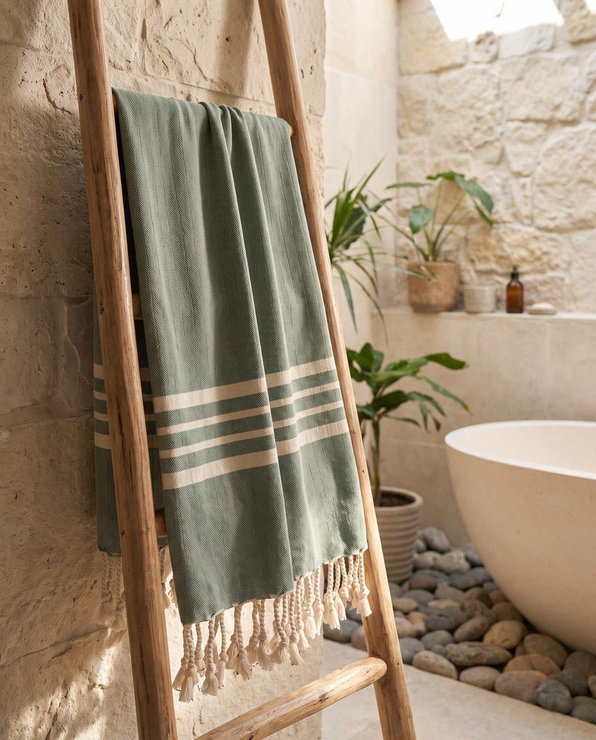 hamamdoek Krem Sultan XXL almond green - sfeer