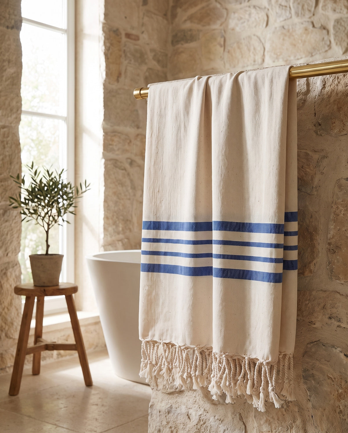hamamdoek Krem Sultan XXL natural royal blue - sfeer
