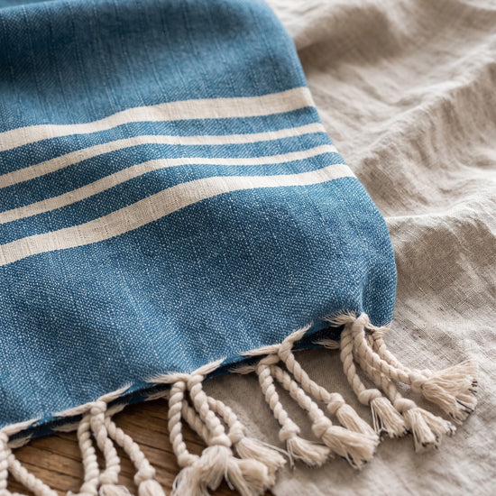 hamamdoek Krem Sultan XXL petrol blue - detail