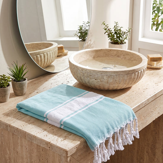 hamamdoek met badstof aqua - sfeer