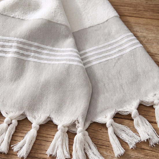 hamamdoek met badstof grijsbeige - detail