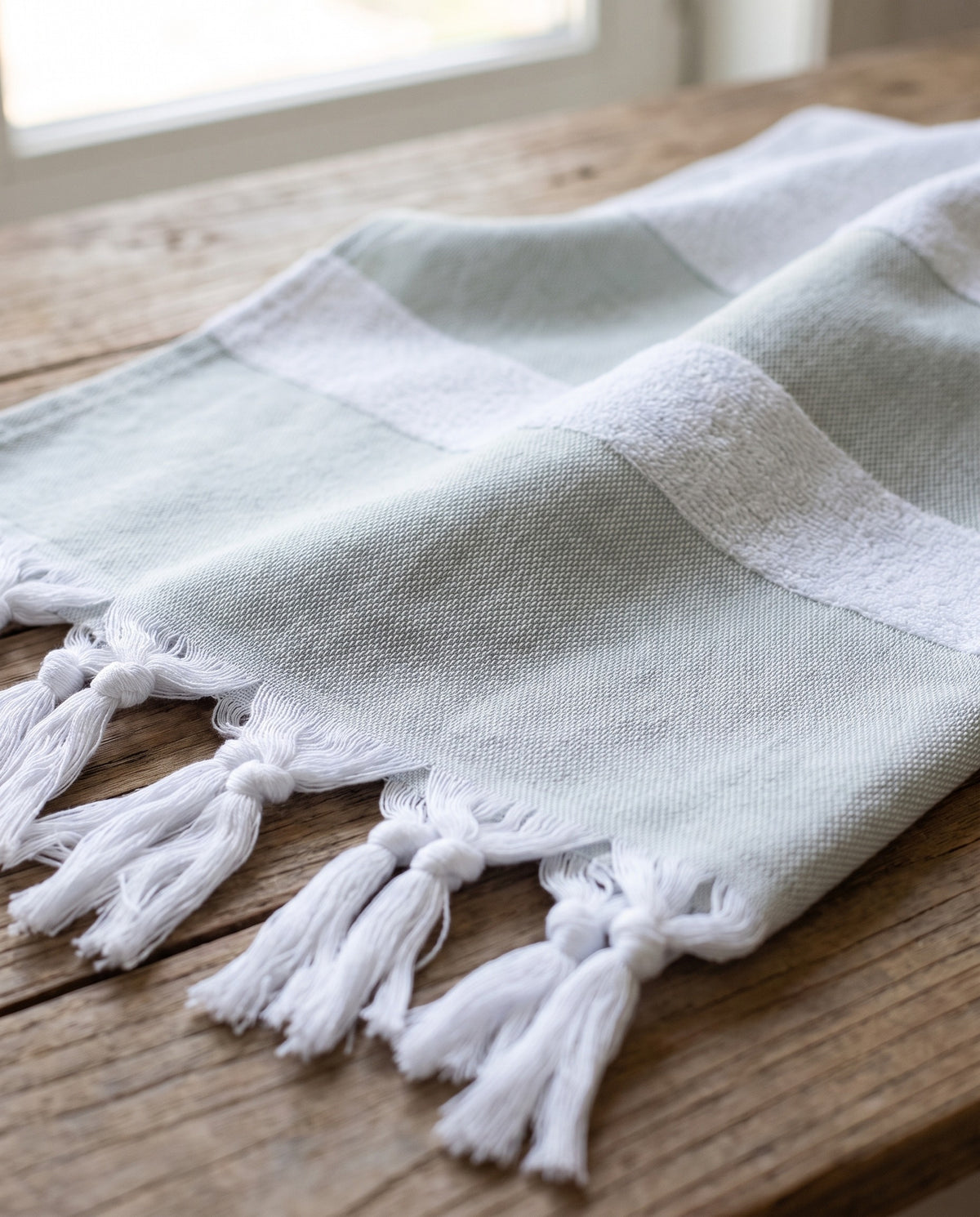 hamamdoek met badstof grijsgroen - detail