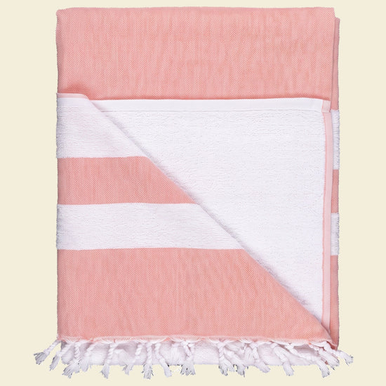 hamamdoek met badstof mandarijn - op kleur