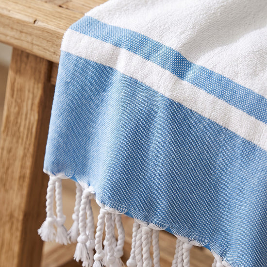 hamamdoek met badstof mediteraanblauw - detail