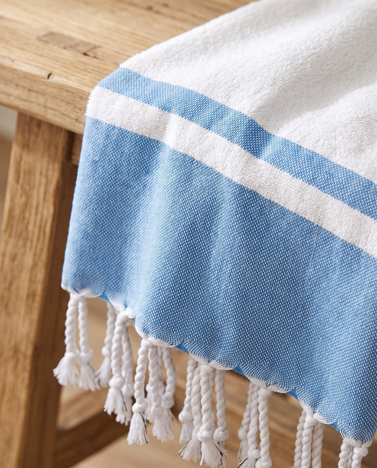 hamamdoek met badstof mediteraanblauw - detail