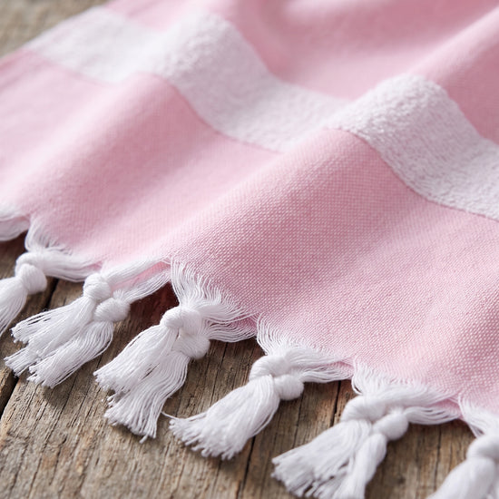 hamamdoek met badstof sorbetroze - detail