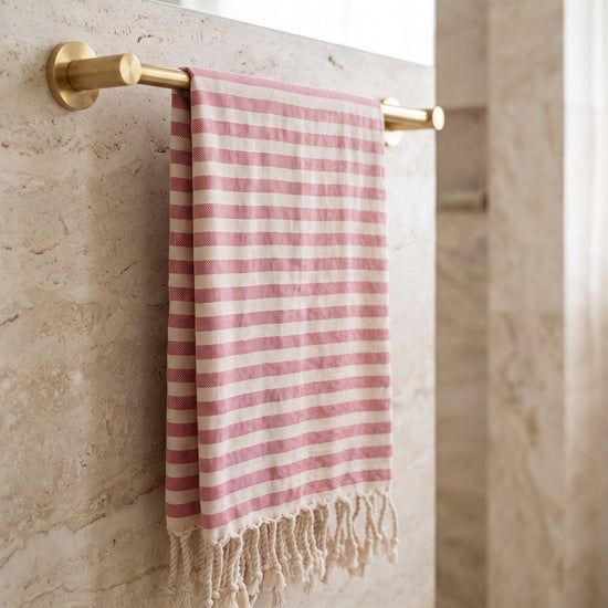 hamamdoek natural pink stripes - sfeer
