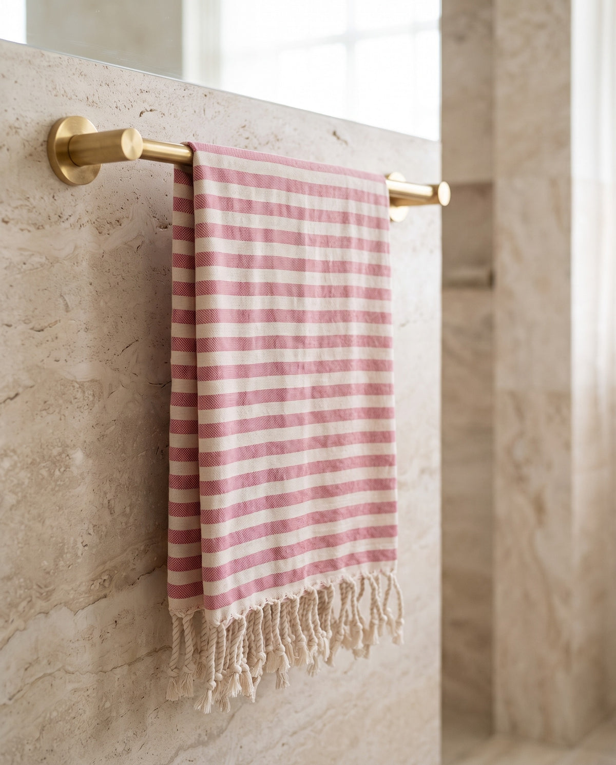 hamamdoek natural pink stripes - sfeer