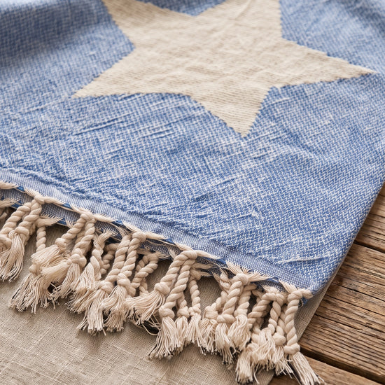 hamamdoek Ster blauw - detail