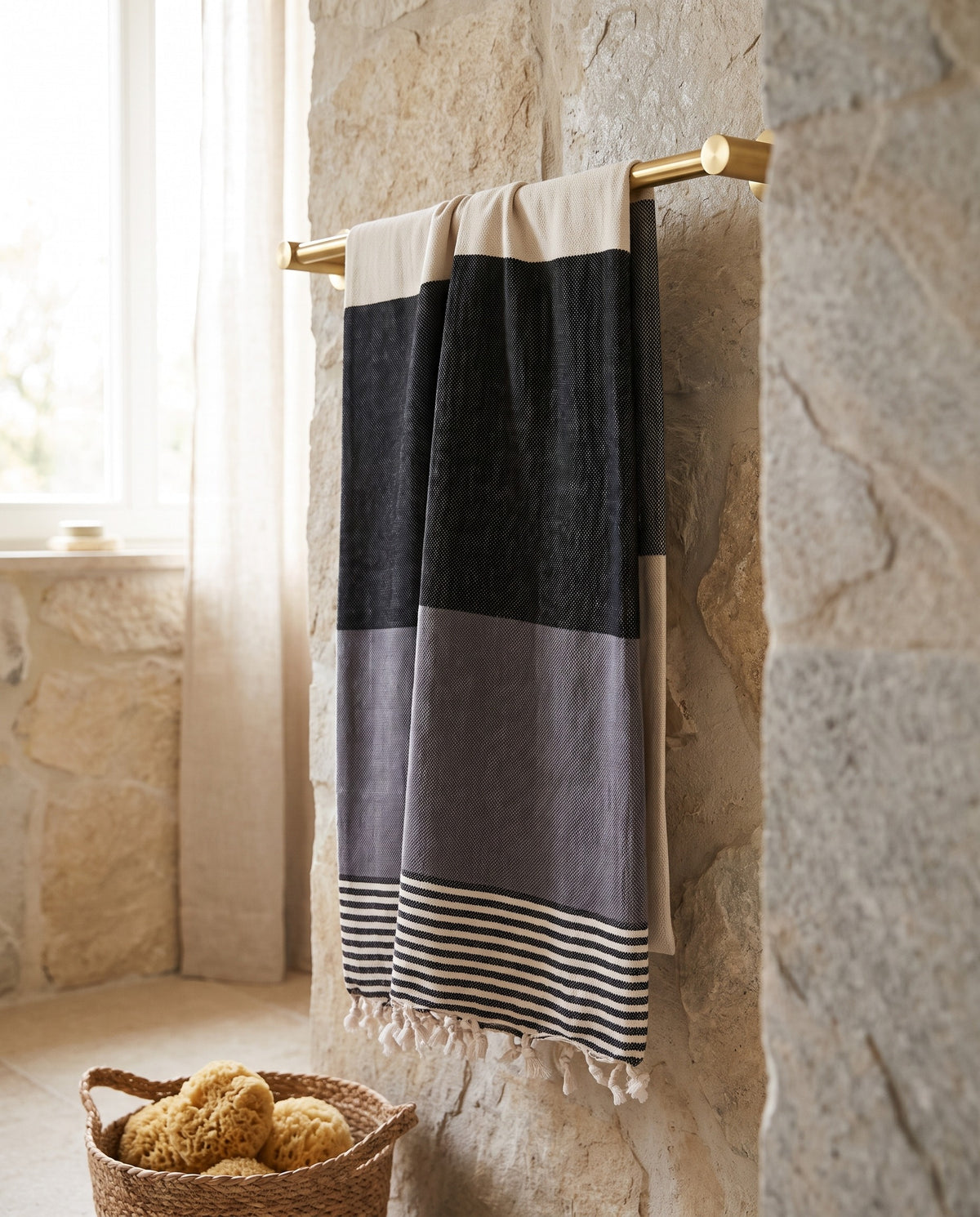 Hamamdoek Sultan Bicolore XL - black / dark grey - sfeer
