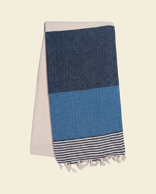 Hamamdoek Sultan Bicolore XL - navy / petrol blue - op kleur