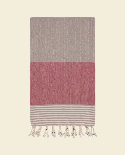 Hamamdoek Sultan Bicolore XL - taupe / dusty rose - op kleur