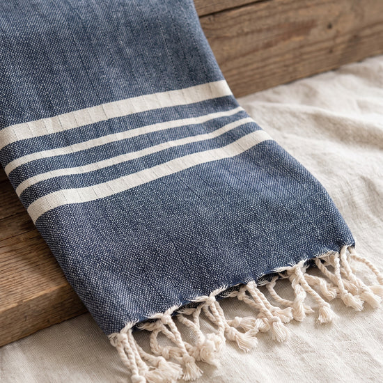 Hamamdoek XL navy – Krem Sultan - detail