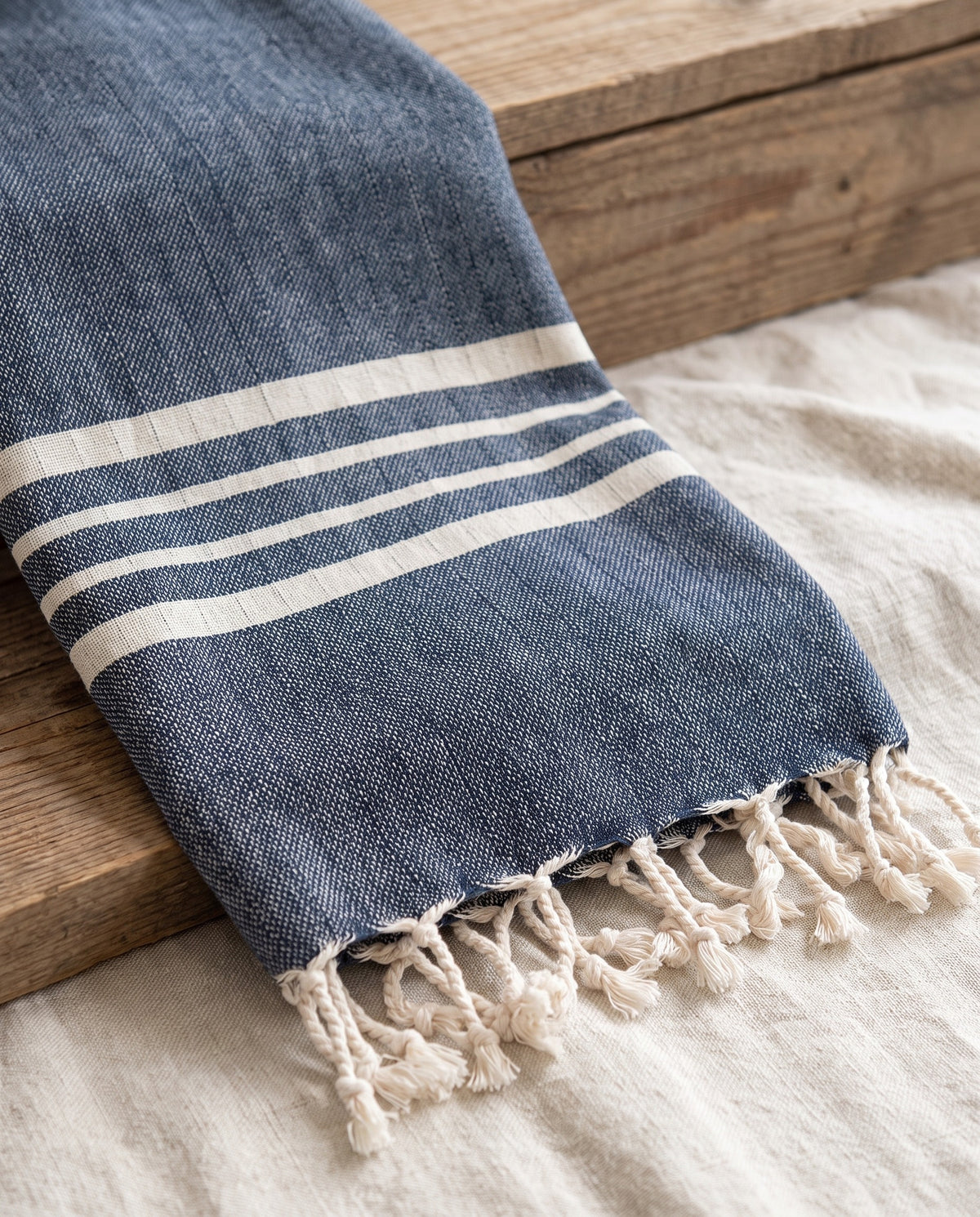 Hamamdoek XL navy – Krem Sultan - detail