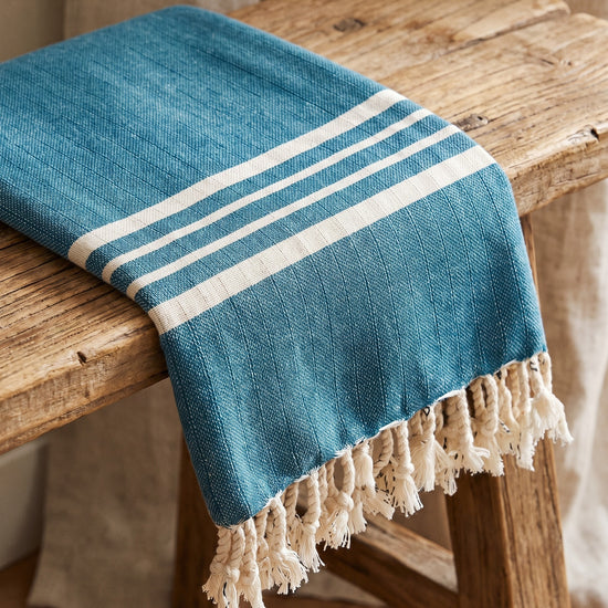 Hamamdoek XL petrol blue – Krem Sultan - detail