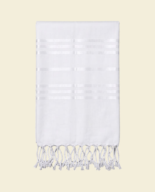 hamamdoek XL wit met glanzend witte strepen - op kleur