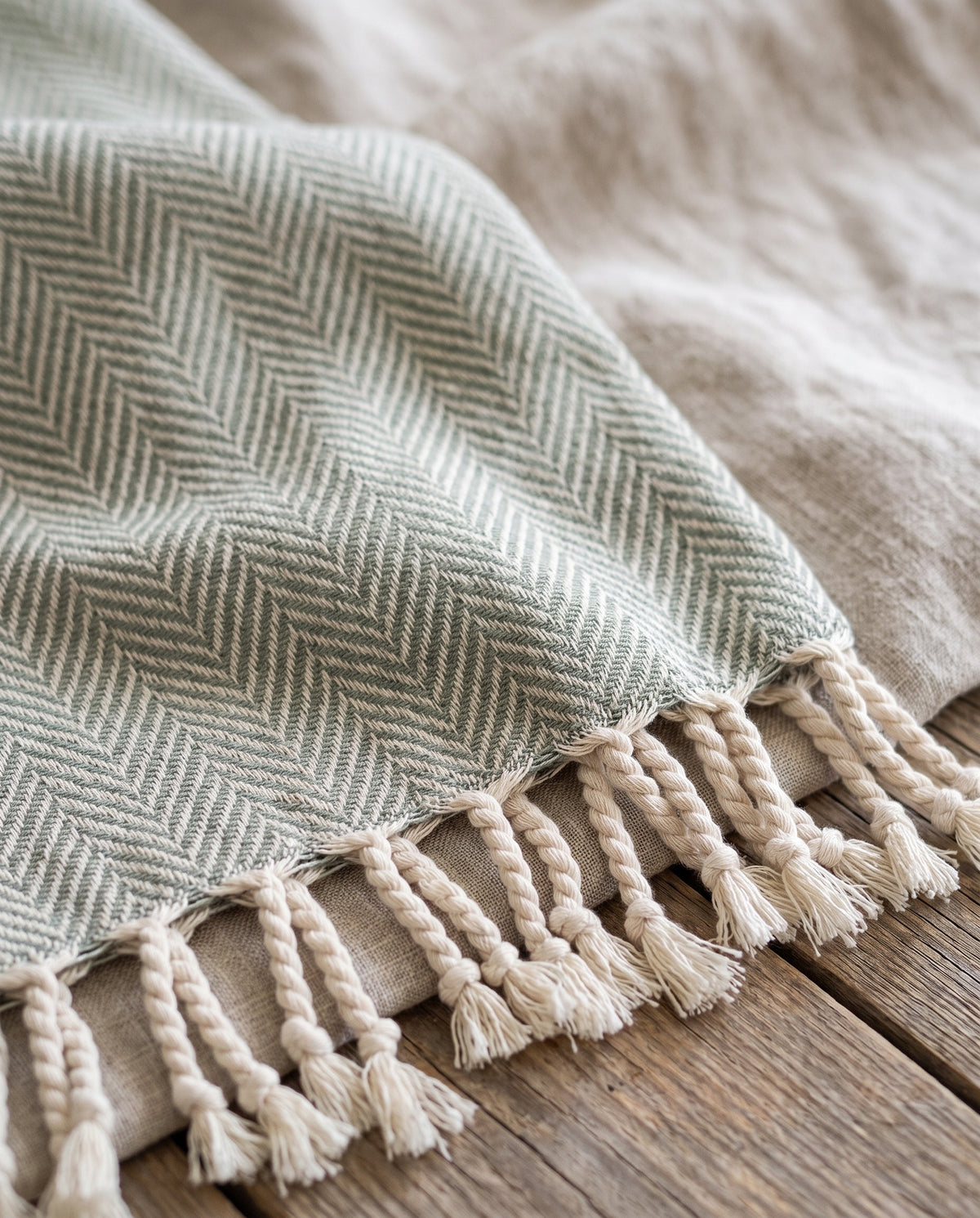 hamamdoek ZigZag almond green - detail