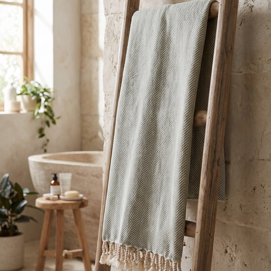 hamamdoek ZigZag almond green - sfeer