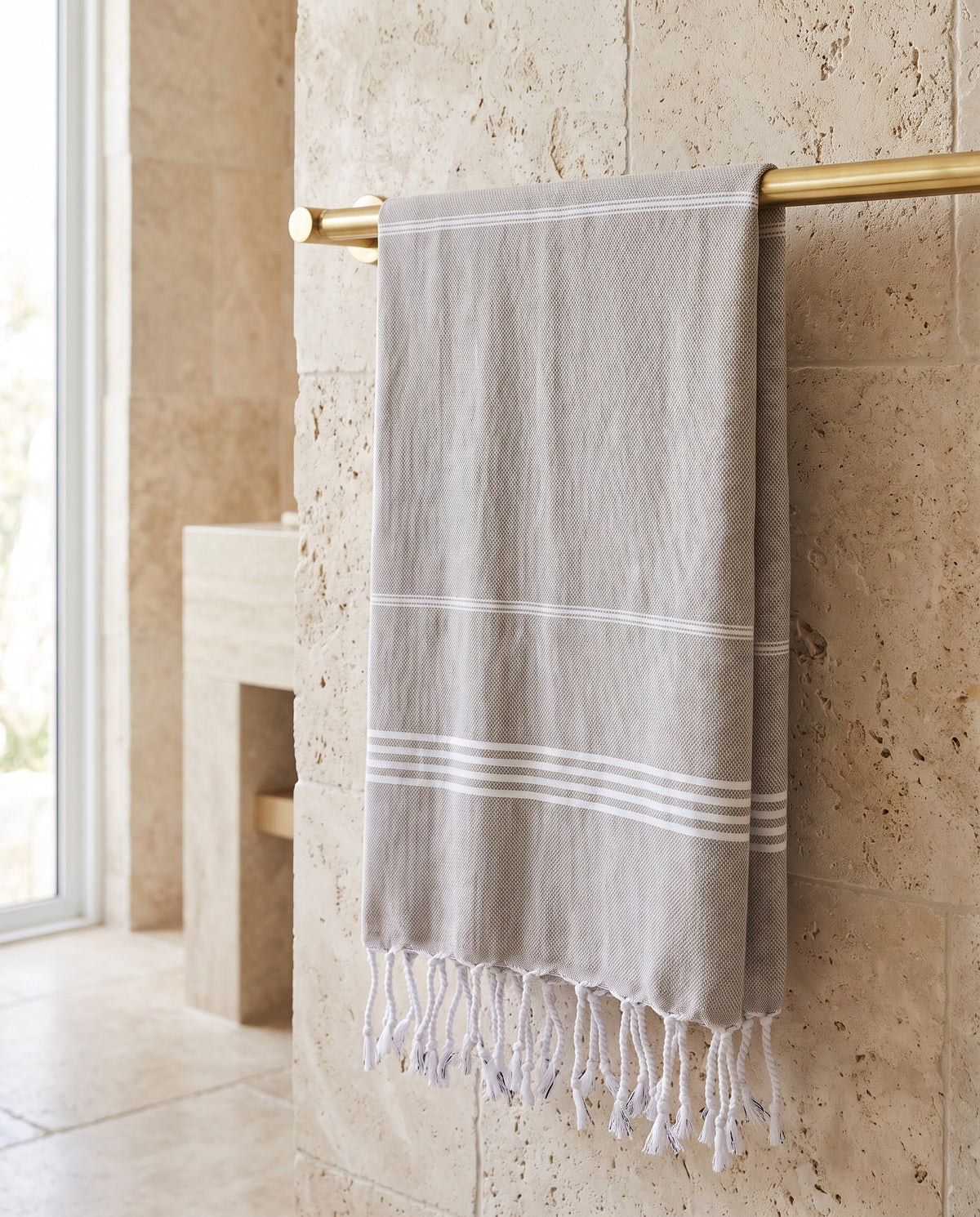 hammam strandlaken grijsbeige - sfeer