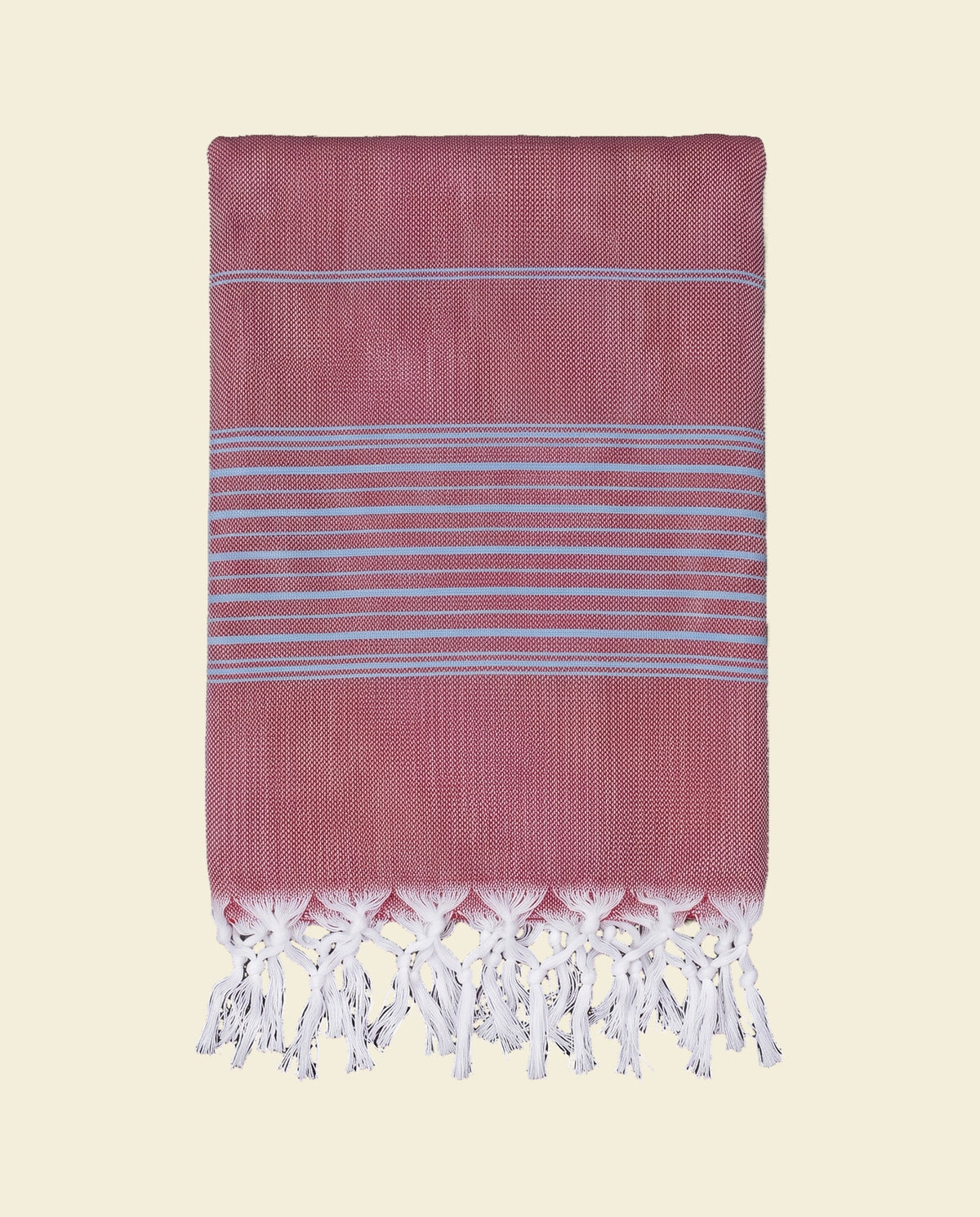 hammamhanddoek dun bordeauxrood/blauw - op kleur