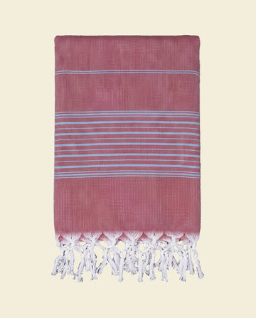 hammamhanddoek dun bordeauxrood/blauw