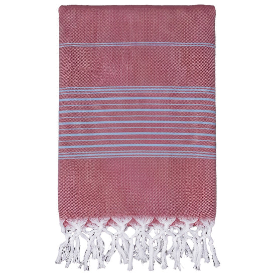 hammamhanddoek dun bordeauxrood/blauw - vrijstaand