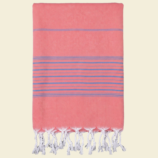 hammamhanddoek dun koraalrood/mediteraanblauw - op kleur
