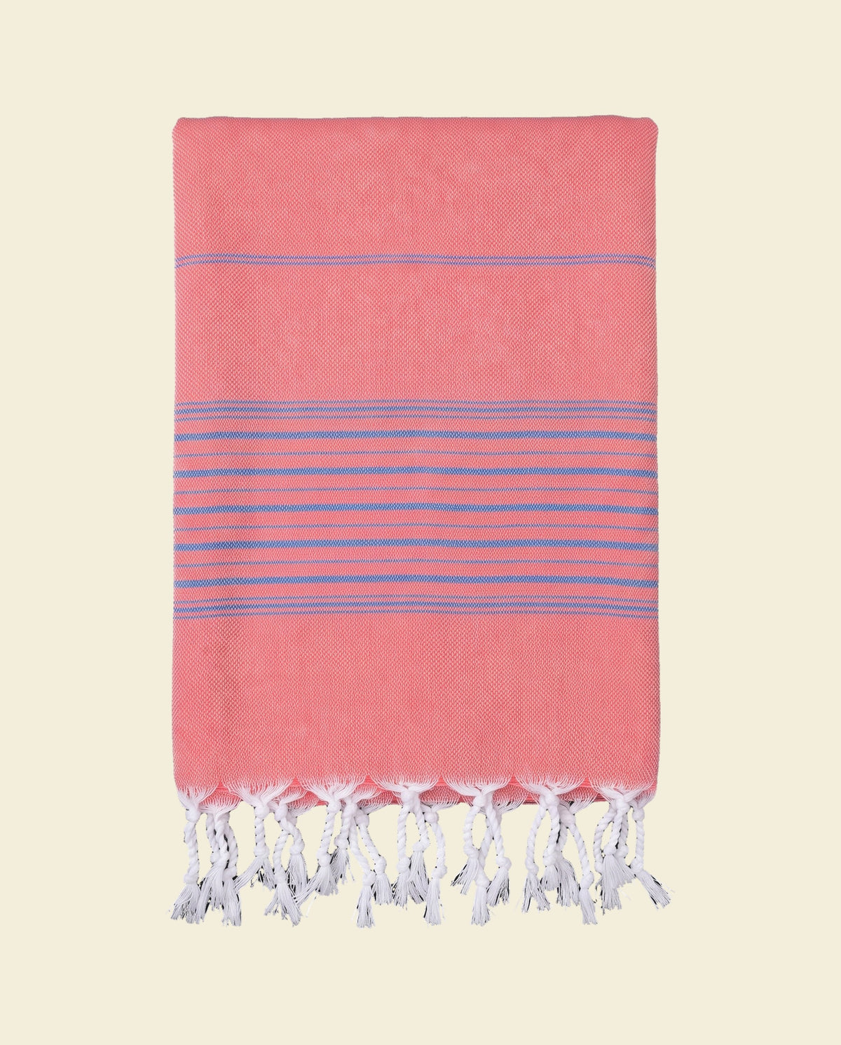 hammamhanddoek dun koraalrood/mediteraanblauw - op kleur