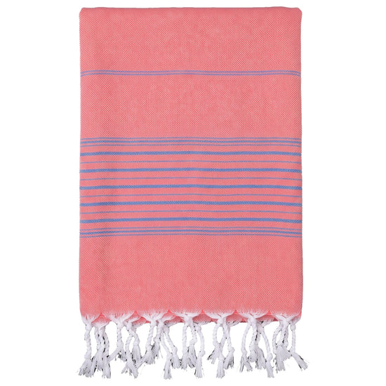 hammamhanddoek dun koraalrood/mediteraanblauw - vrijstaand