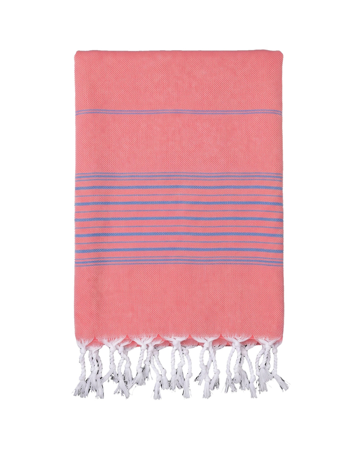 hammamhanddoek dun koraalrood/mediteraanblauw - vrijstaand