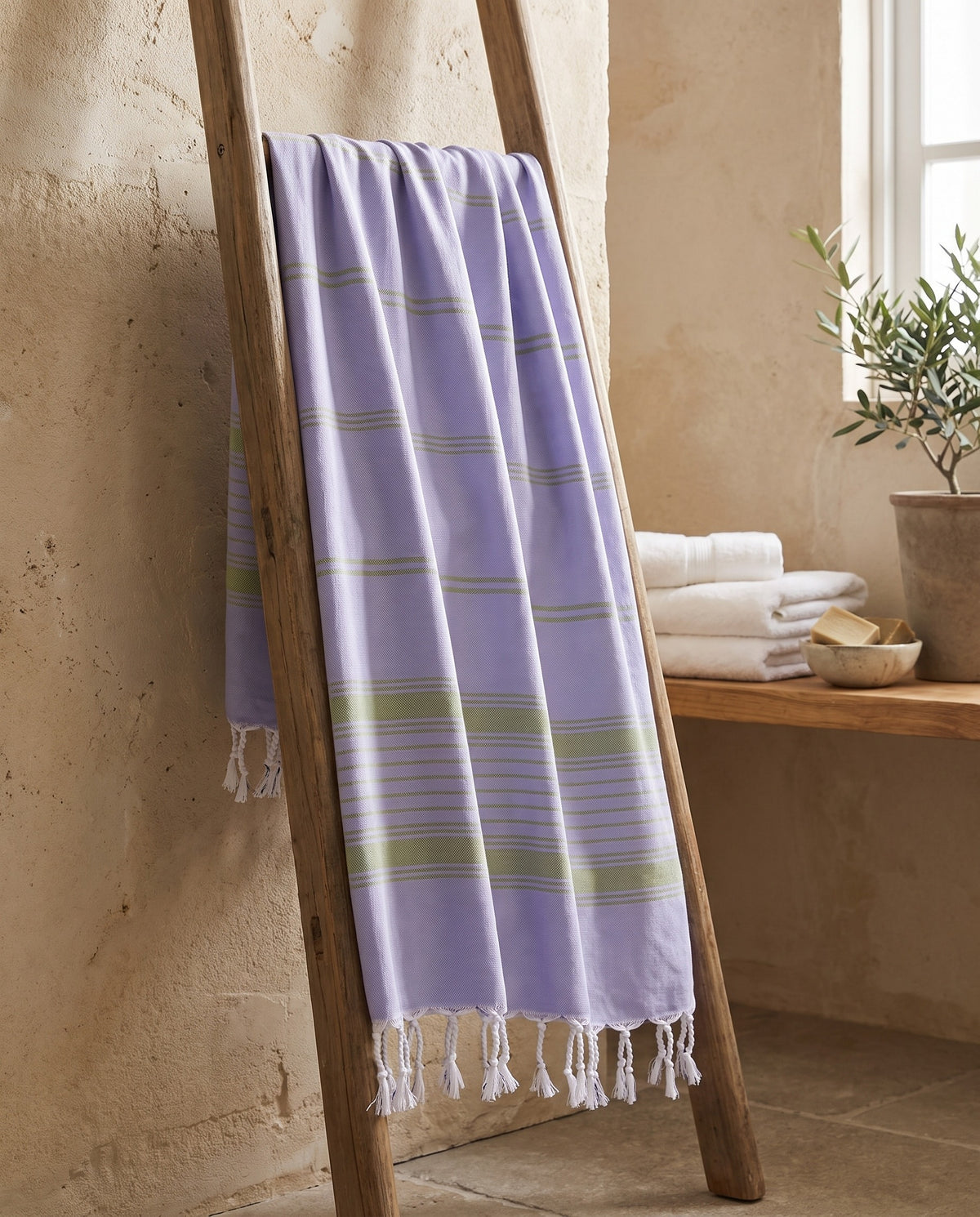 hammamhanddoek dun lavendel/mosgroen - sfeer