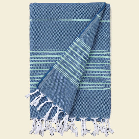 hammamhanddoek dun marineblauw/helderzeegroen - op kleur