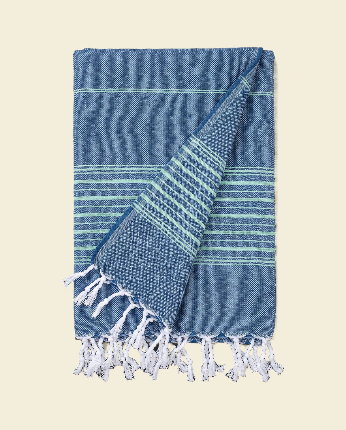 hammamhanddoek dun marineblauw/helderzeegroen - op kleur
