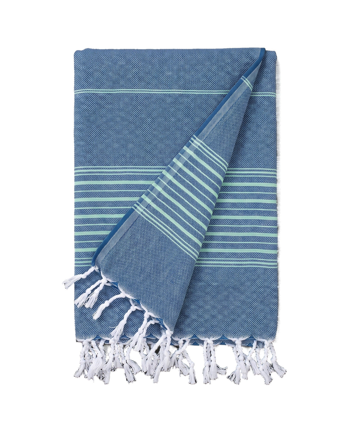 hammamhanddoek dun marineblauw/helderzeegroen - vrijstaand