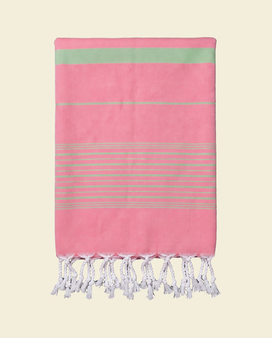 hammamhanddoek dun zuurstokroze/pistache - op kleur