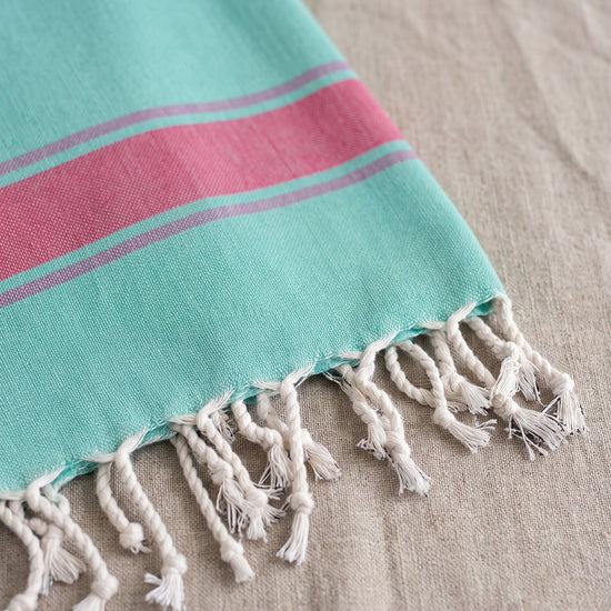kids hamamdoek turquoise pink - detail
