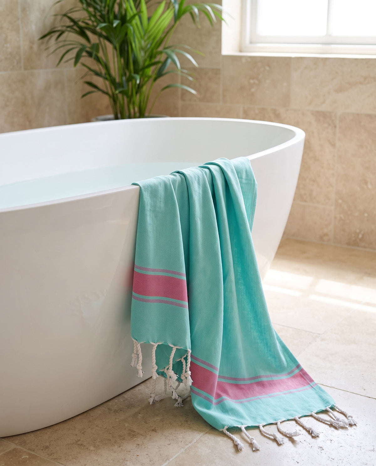 kids hamamdoek turquoise pink - sfeer
