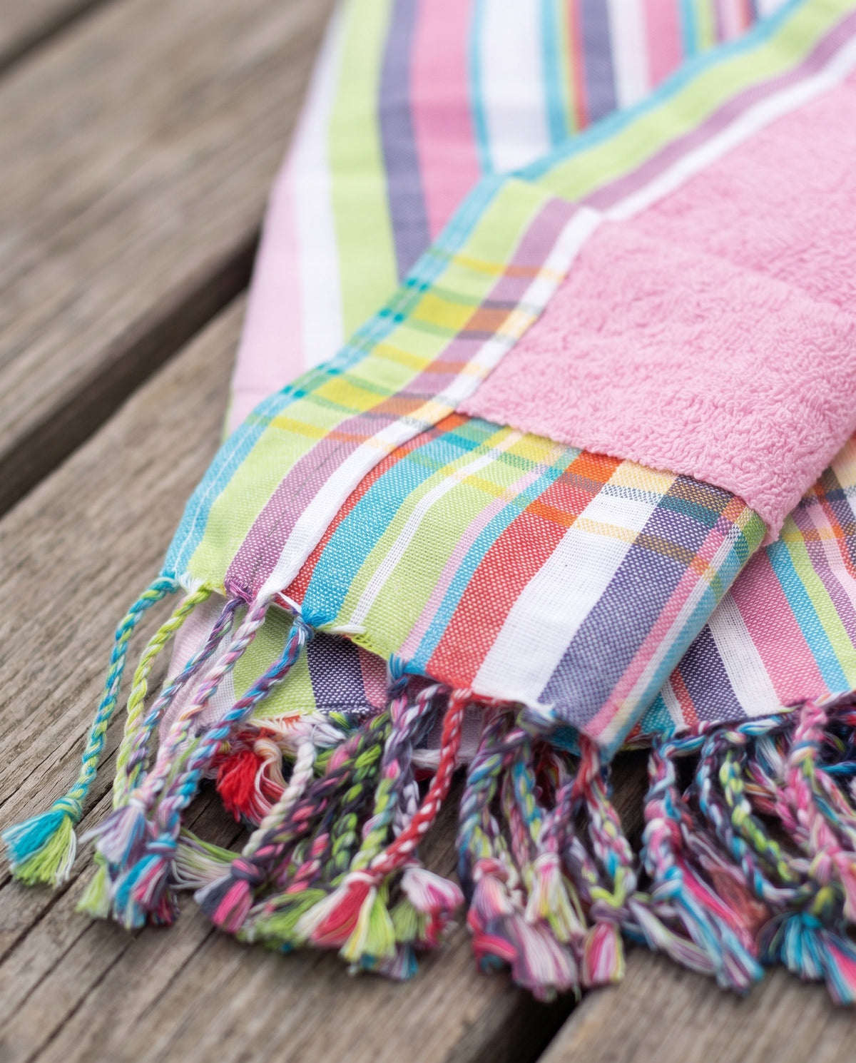 kikoy strandlaken multi stripes pink - detail
