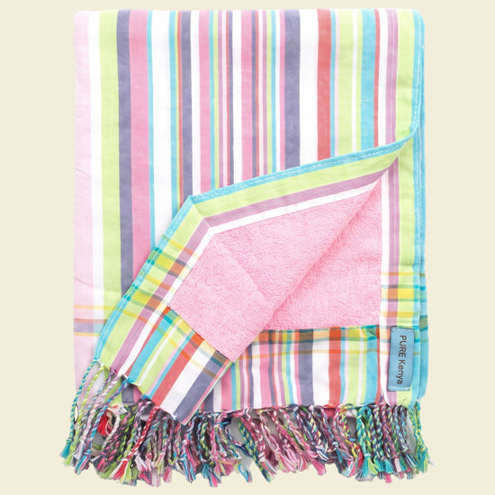 kikoy strandlaken multi stripes pink - op kleur