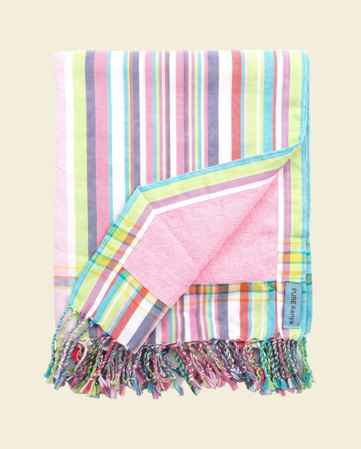 kikoy strandlaken multi stripes pink - op kleur