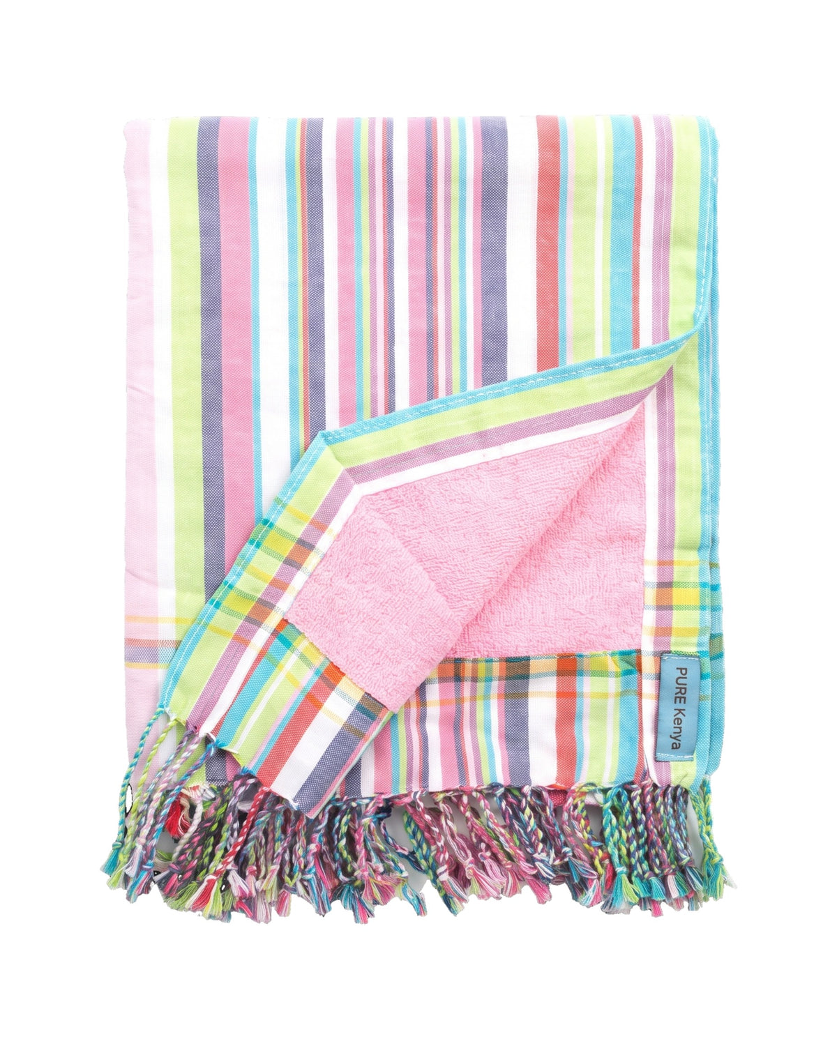 kikoy strandlaken multi stripes pink - vrijstaand