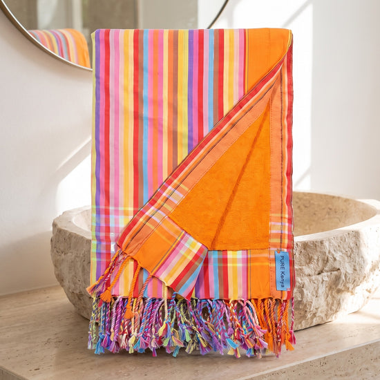kikoy strandlaken orange stripes - sfeer