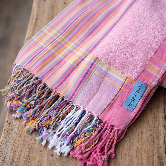 kikoy strandlaken sweet pink stripes - detail